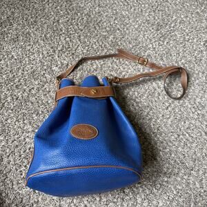 Didier Lamarthe Pebbled Leather Bucket Crossbody Shoulder Bag Blue Brown Vintage